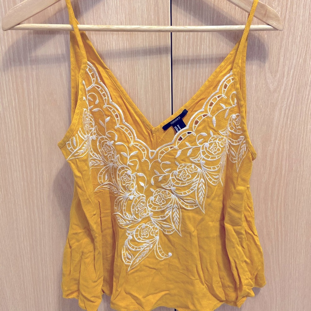 Forever21 Yellow embroidered top